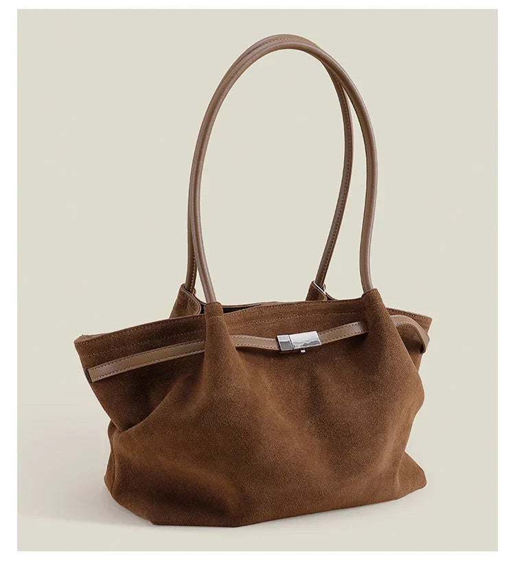 Grand Sac à Main en Cuir Suède Femme Élégant