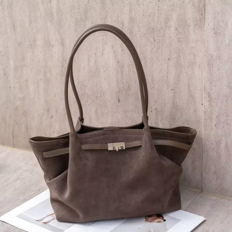 Grand Sac à Main en Cuir Suède Femme Élégant