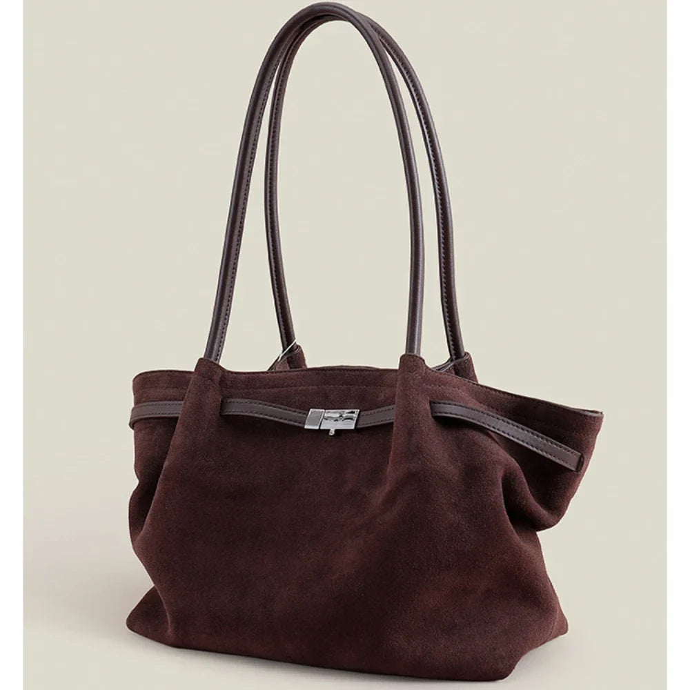 Grand Sac à Main en Cuir Suède Femme Élégant