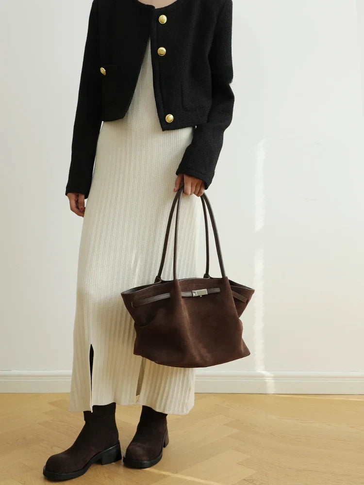 Grand Sac à Main en Cuir Suède Femme Élégant