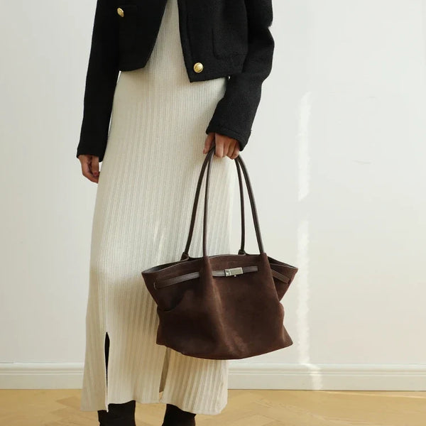 Grand Sac à Main en Cuir Suède Femme Élégant