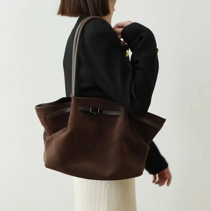 Grand Sac à Main en Cuir Suède Femme Élégant