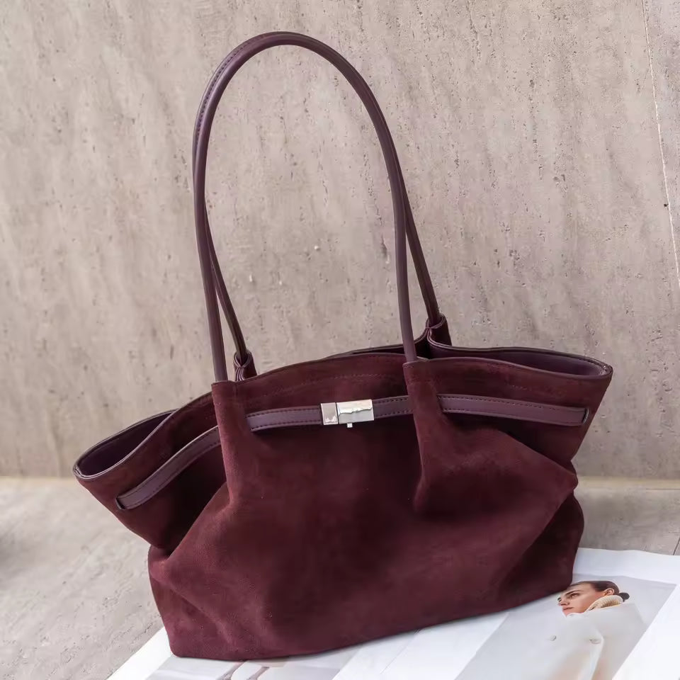 Grand Sac à Main en Cuir Suède Femme Élégant