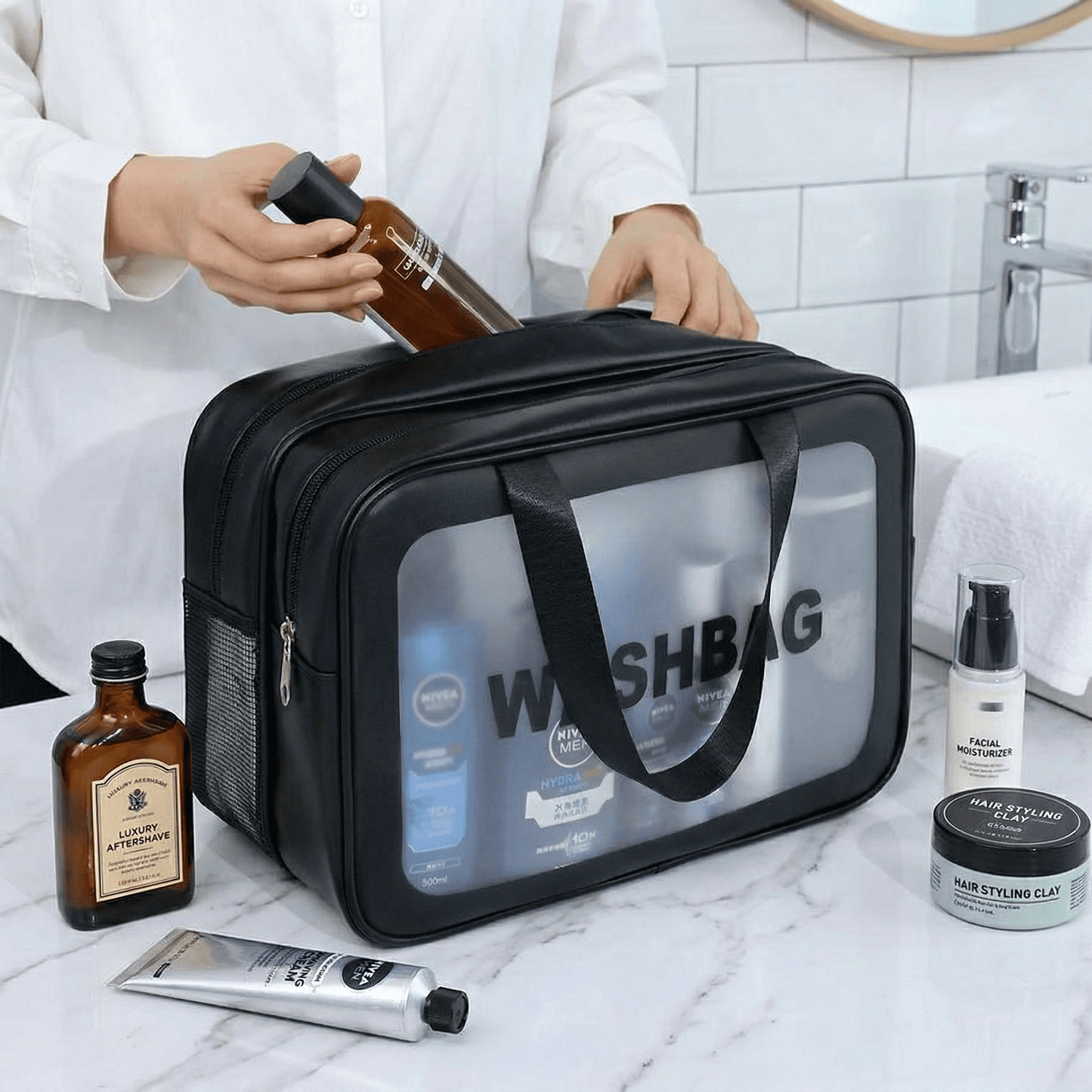 Grande Trousse de Toilette Transparente Bleu Lagune - | AïtaVia