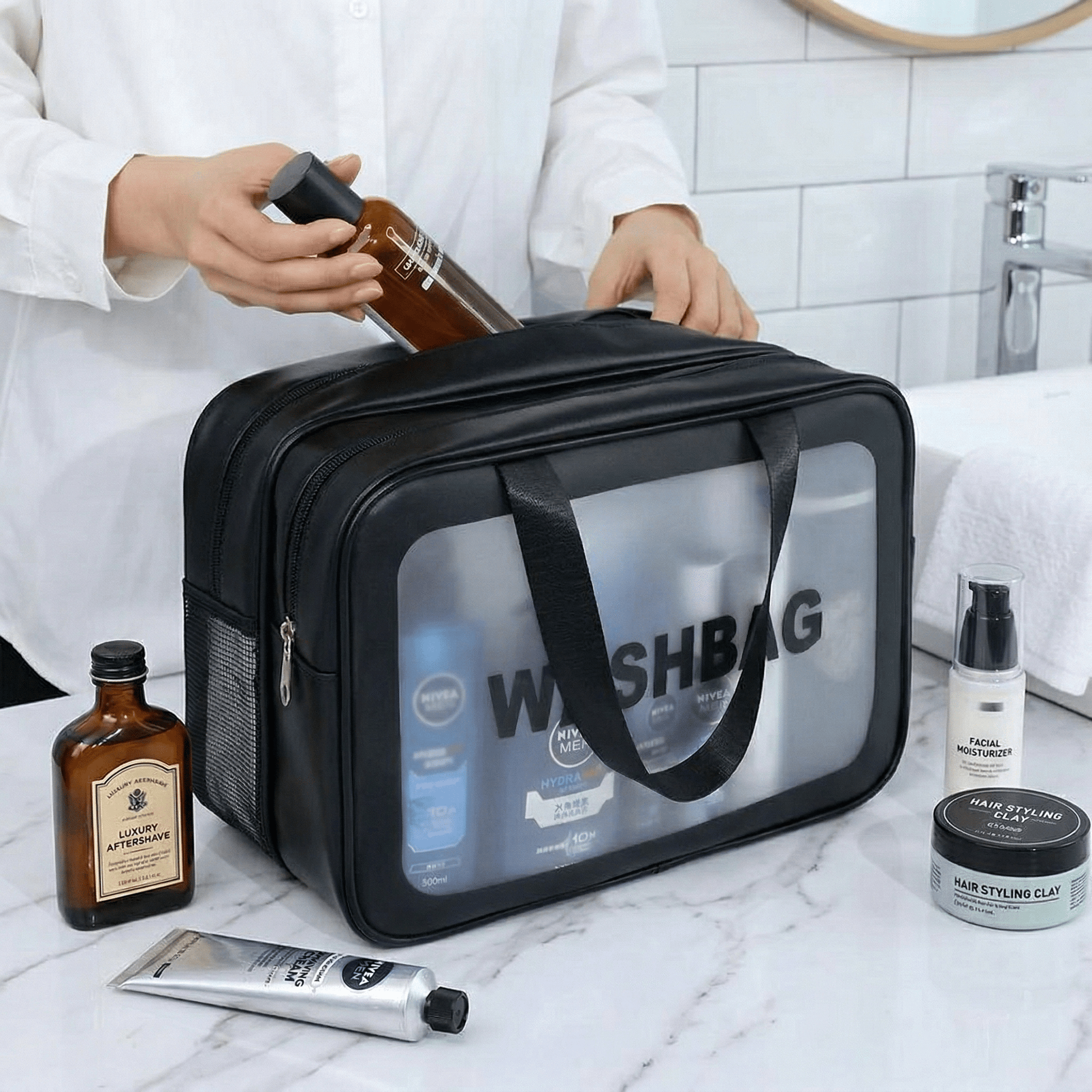 Grande Trousse de Toilette Transparente Bleu Lagune - | AïtaVia