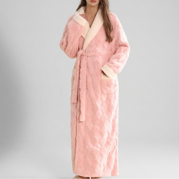 Peignoir femme à capuche en flanelle épaisse, longueur cheville