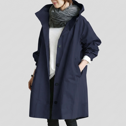 Imperméable femme oversize à capuche en tissu déperlant
