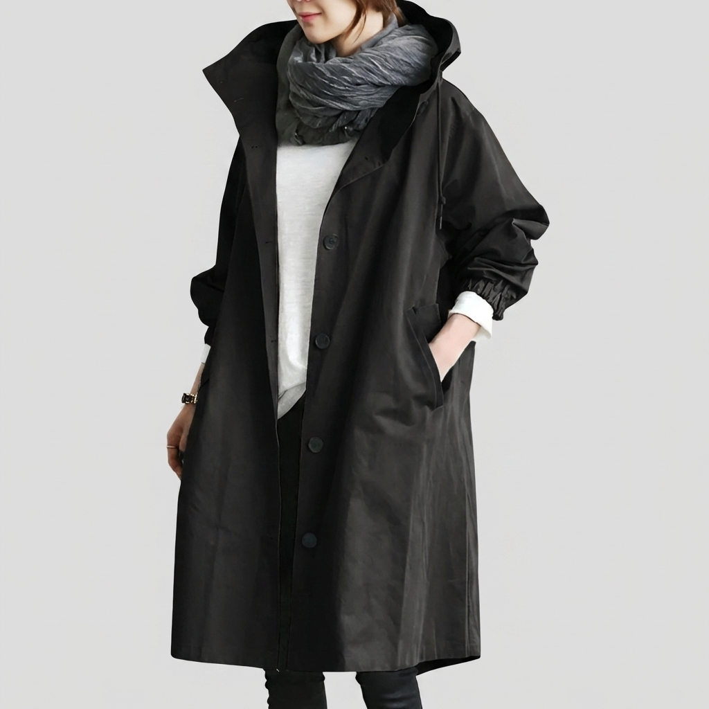 Imperméable femme oversize à capuche en tissu déperlant