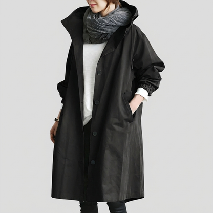 Imperméable femme oversize à capuche en tissu déperlant