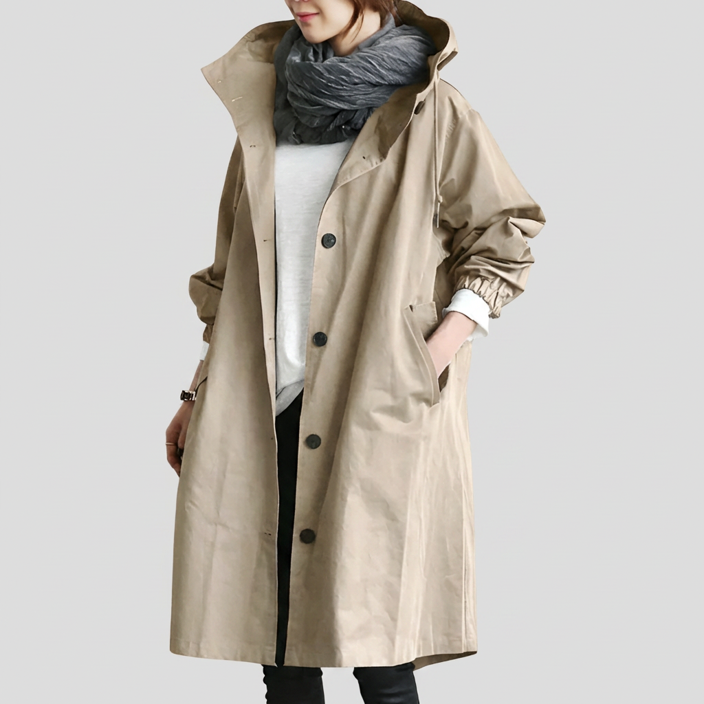 Imperméable femme oversize à capuche en tissu déperlant