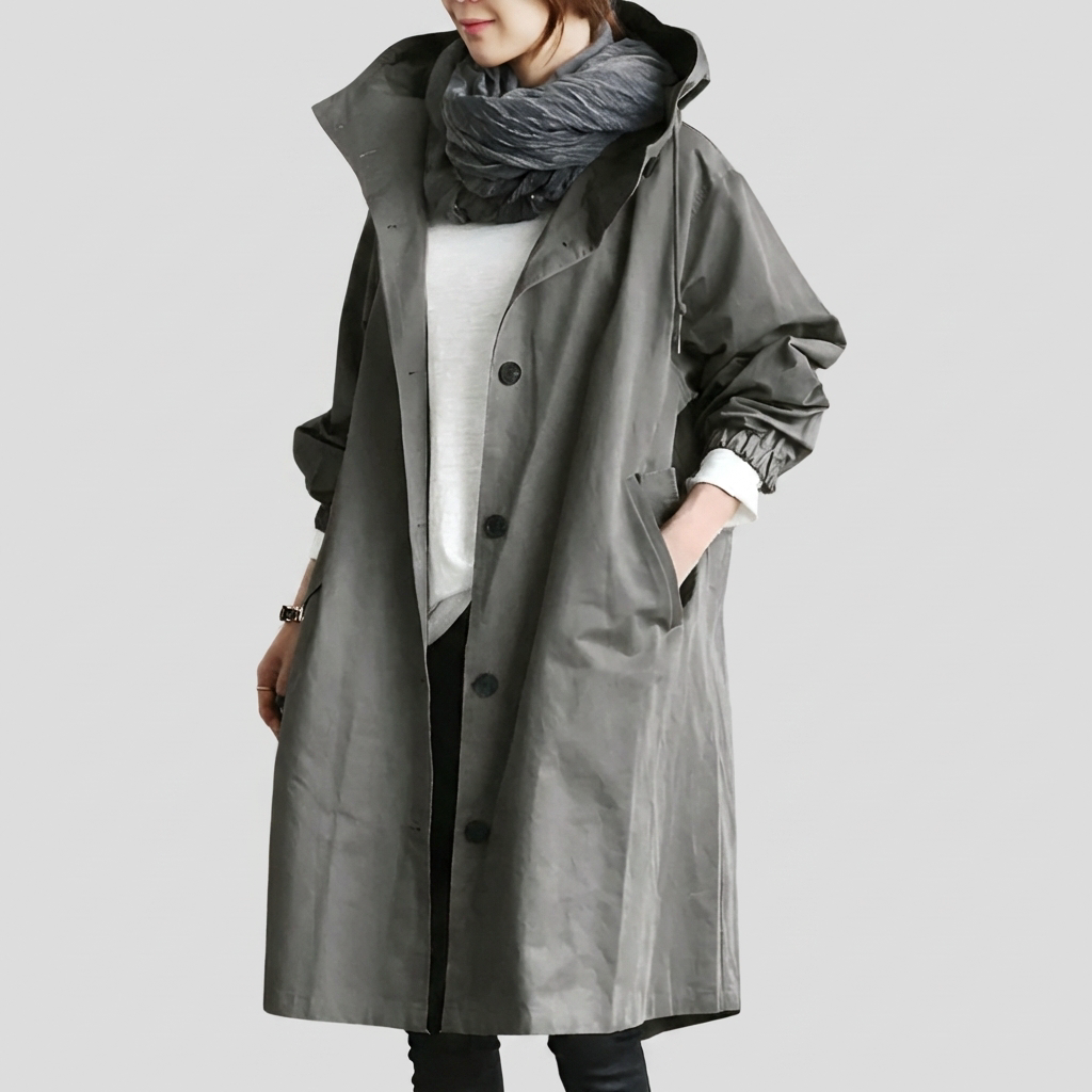 Imperméable femme oversize à capuche en tissu déperlant