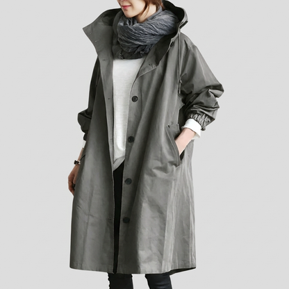 Imperméable femme oversize à capuche en tissu déperlant