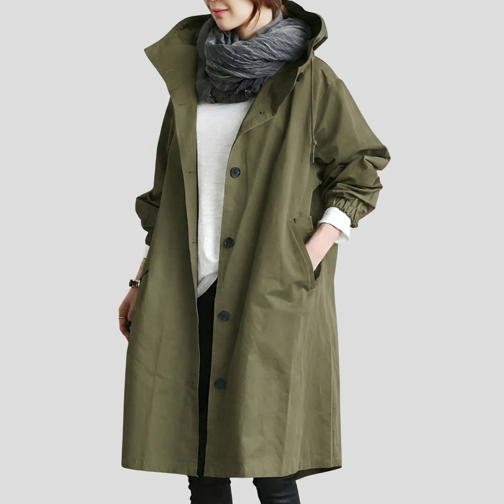 Imperméable femme oversize à capuche en tissu déperlant
