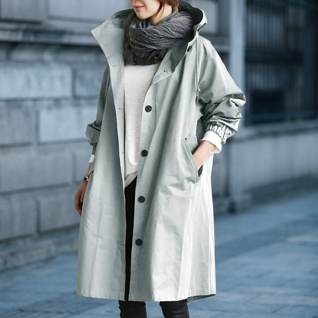 Imperméable femme oversize à capuche en tissu déperlant