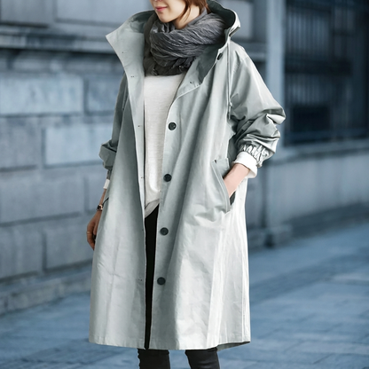 Imperméable femme oversize à capuche en tissu déperlant