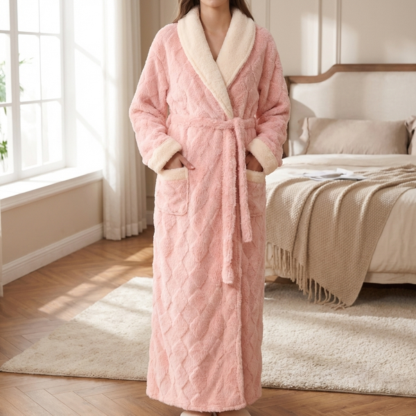 Peignoir femme à capuche en flanelle épaisse, longueur cheville