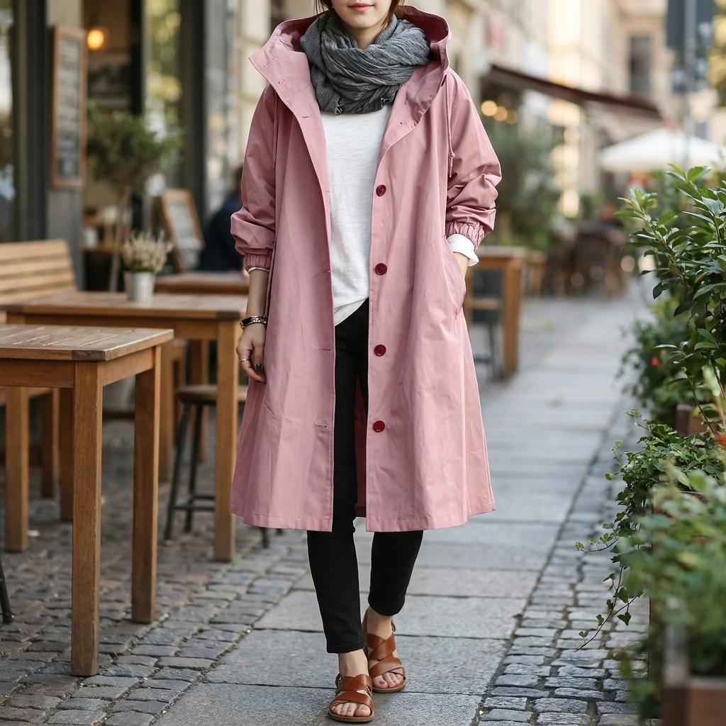 Veste imperméable femme oversize à capuche réglable et zip
