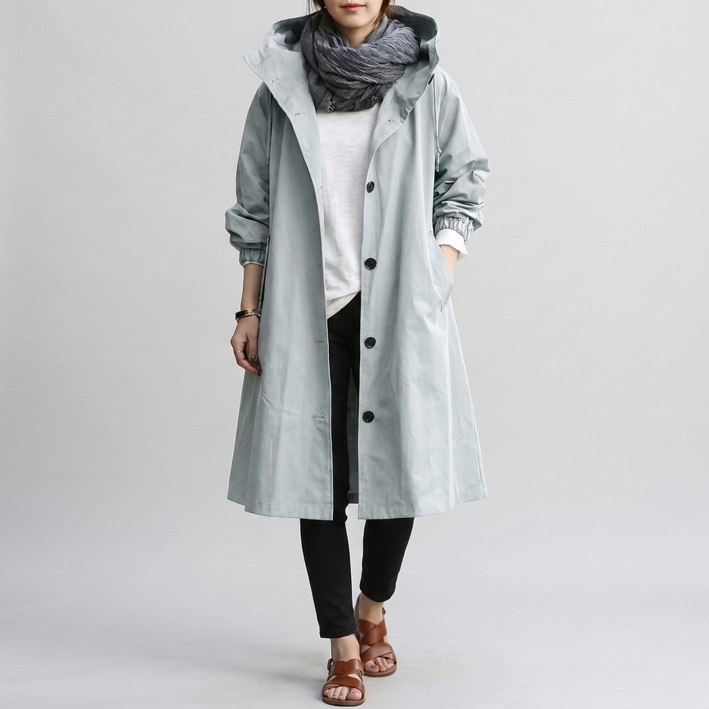 Veste imperméable femme oversize à capuche réglable et zip
