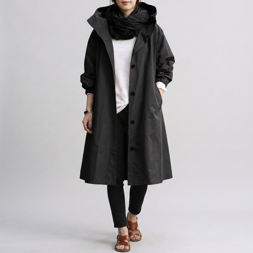 Veste imperméable femme oversize à capuche réglable et zip