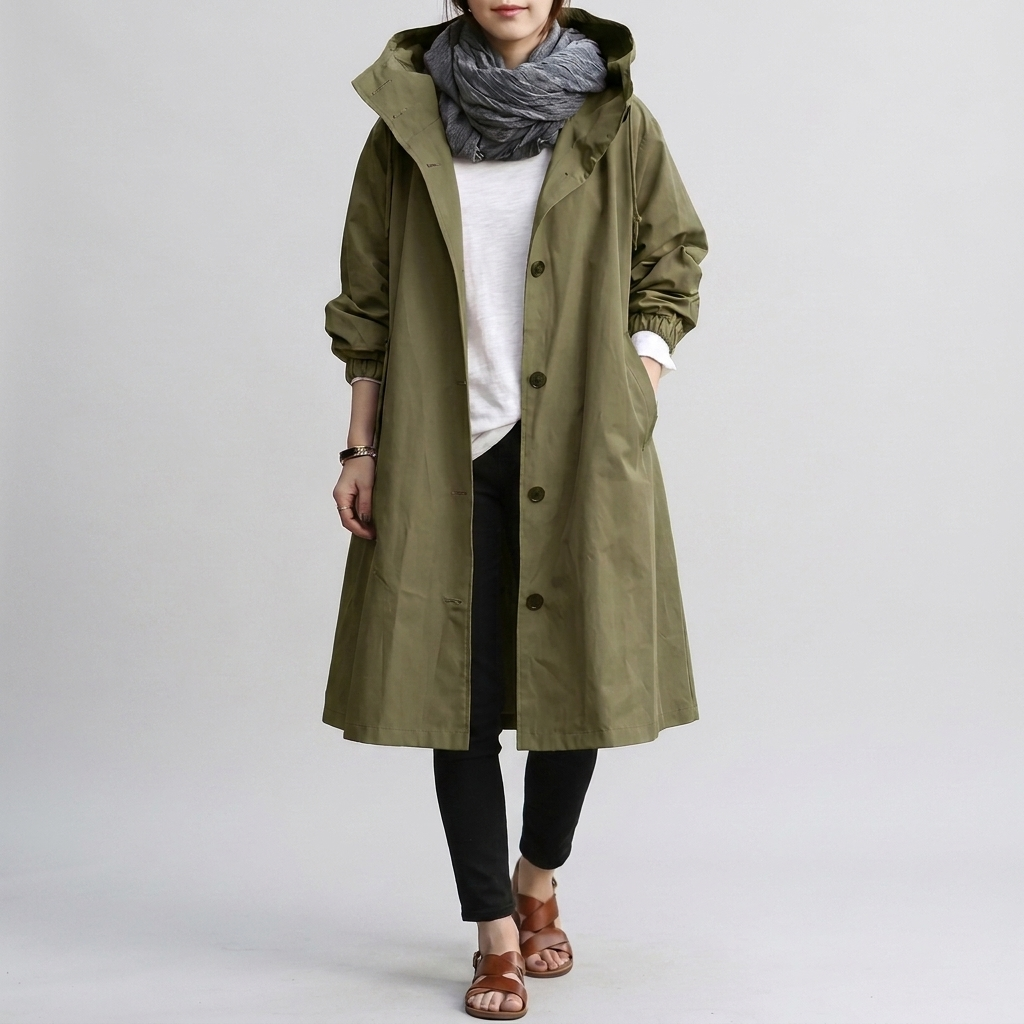 Veste imperméable femme oversize à capuche réglable et zip