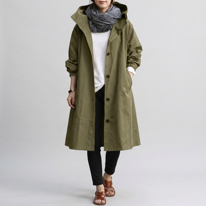 Veste imperméable femme oversize à capuche réglable et zip