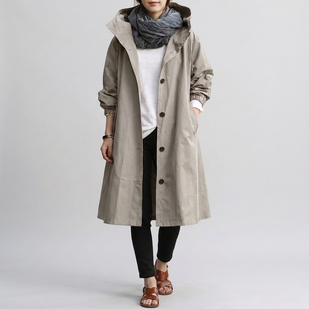 Veste imperméable femme oversize à capuche réglable et zip