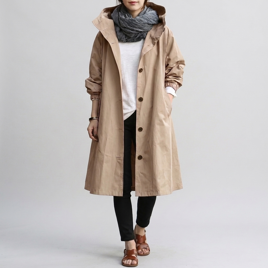 Veste imperméable femme oversize à capuche réglable et zip