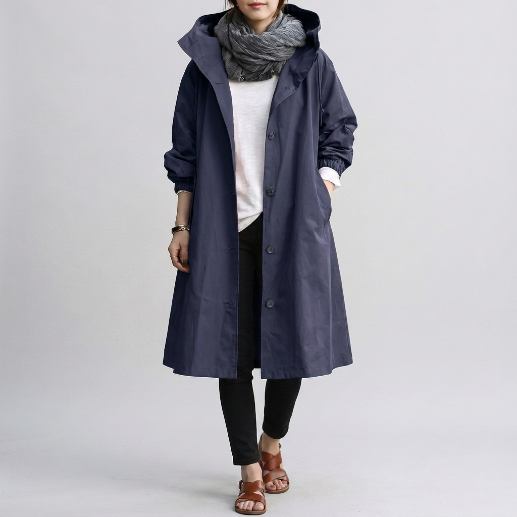 Veste imperméable femme oversize à capuche réglable et zip