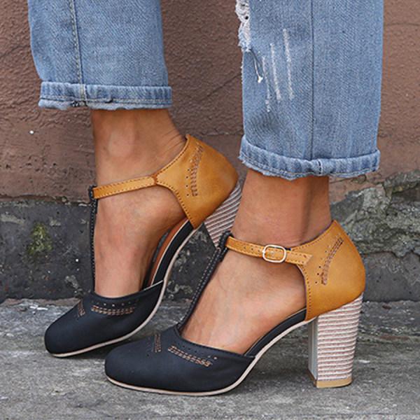 Escarpins femme en cuir à talon modéré, confortables et stables