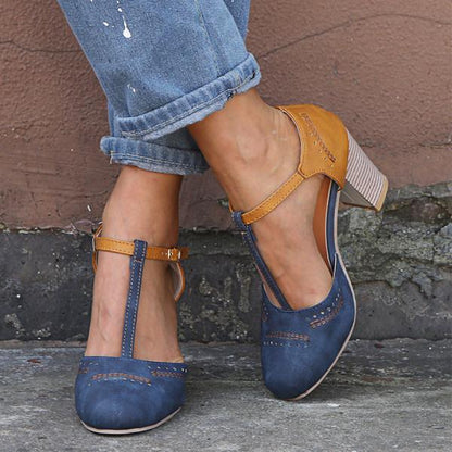 Escarpins femme en cuir à talon modéré, confortables et stables
