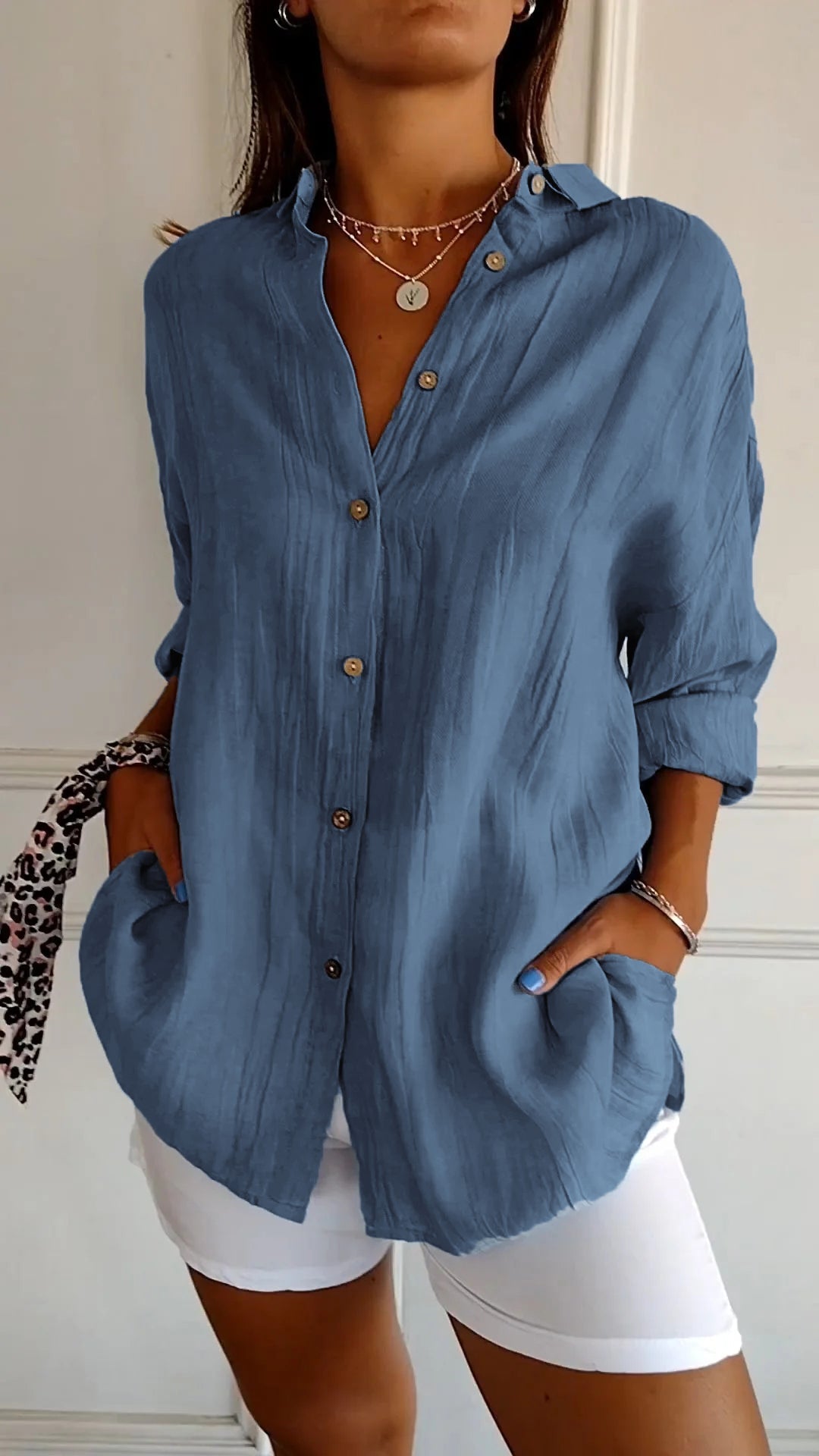 Chemise femme boutonnée à coupe flatteuse, du S au 5XL