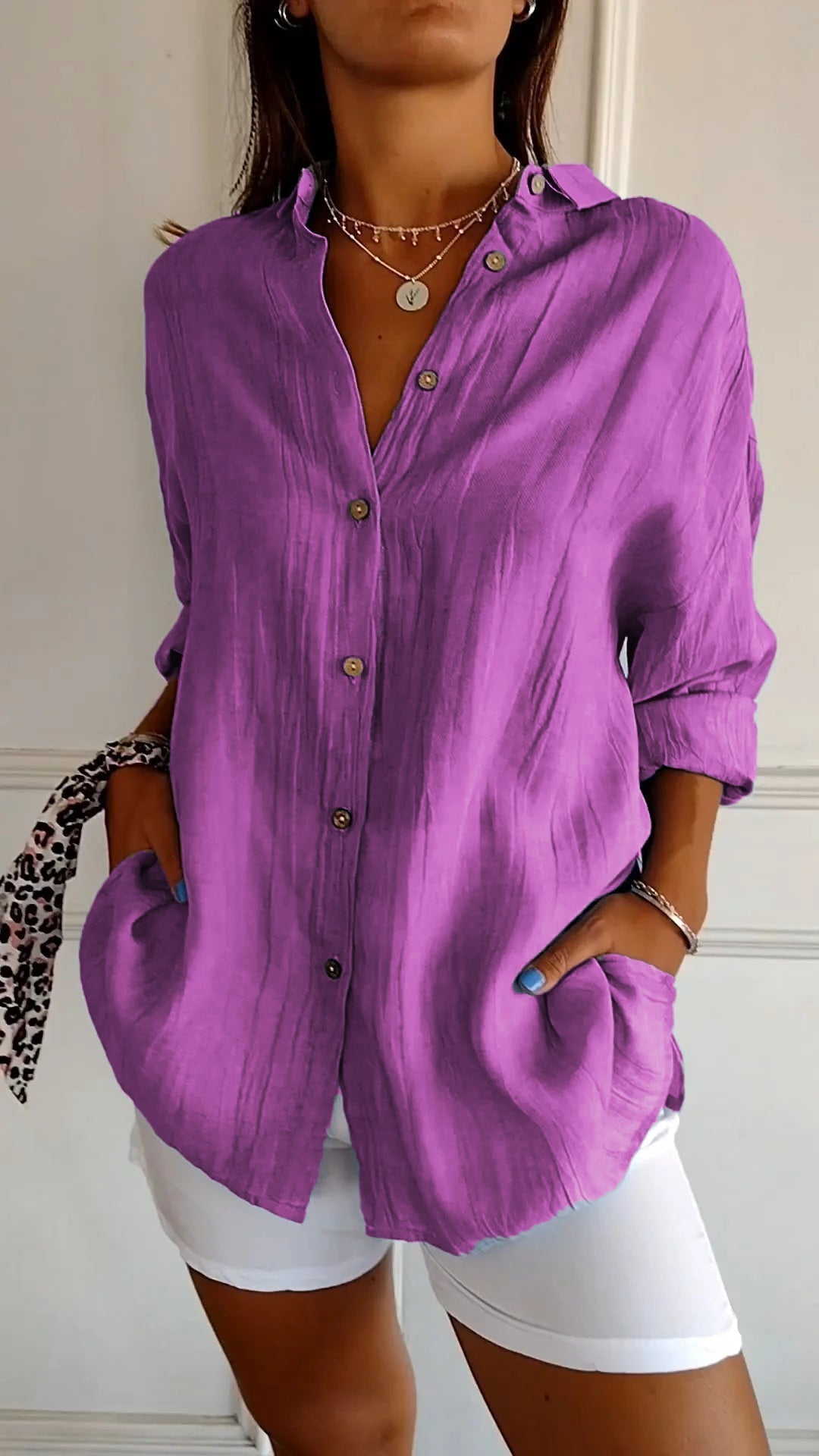 Chemise femme boutonnée à coupe flatteuse, du S au 5XL