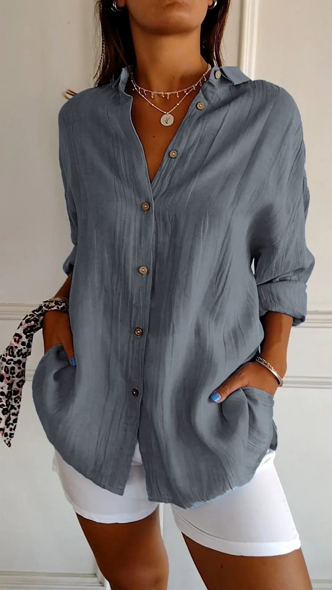 Chemise femme boutonnée à coupe flatteuse, du S au 5XL