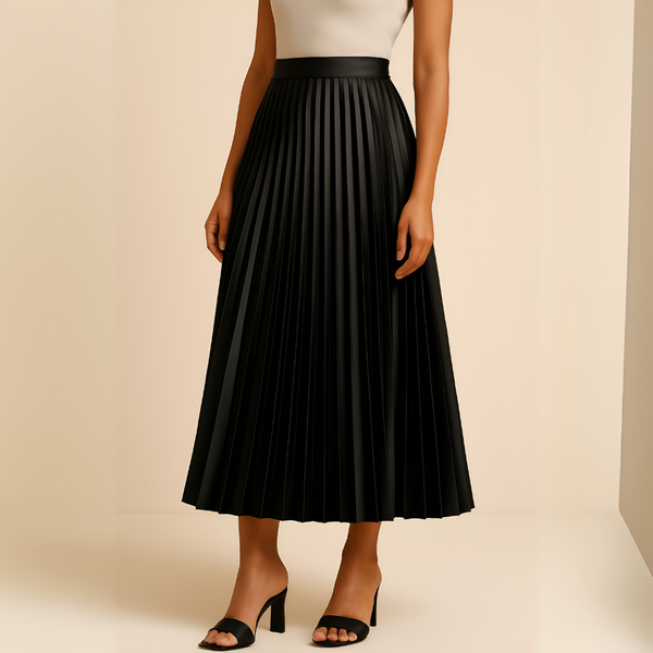 Jupe Mi-Longue Plissée Élégante Femme – Taille Haute & Coupe Évasée