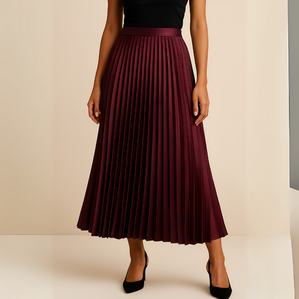 Jupe Mi-Longue Plissée Élégante Femme – Taille Haute & Coupe Évasée