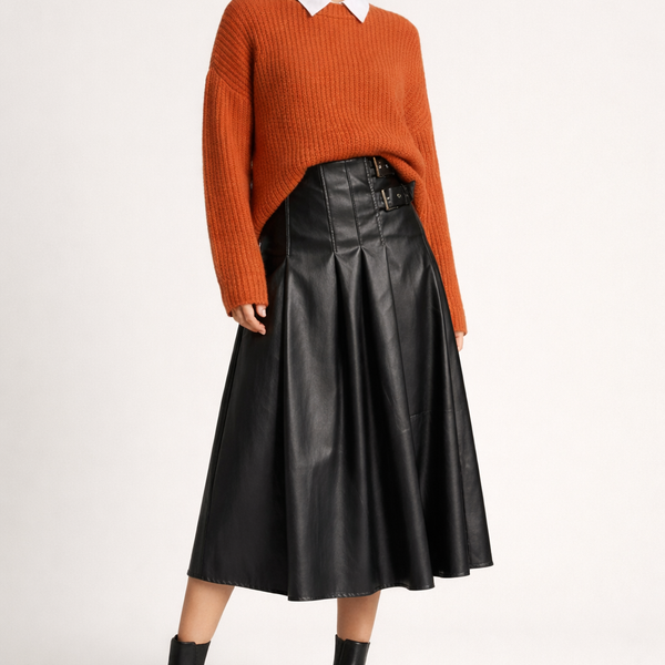 Jupe Midi Élégante pour Femme Effet Cuir - Style Valeria