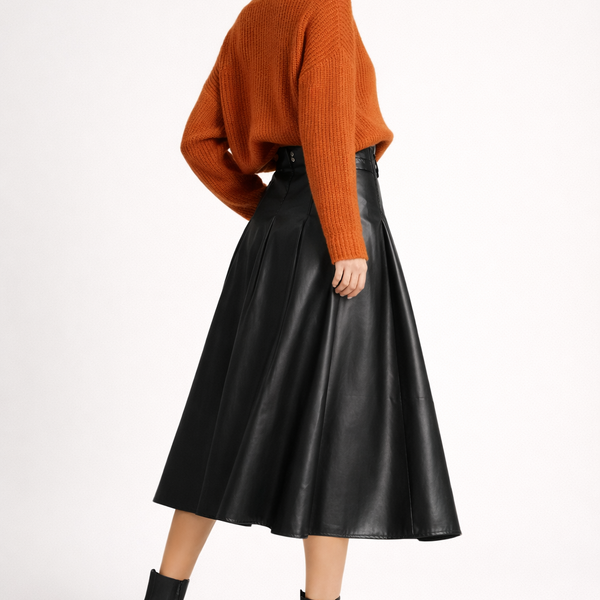 Jupe Midi Élégante pour Femme Effet Cuir - Style Valeria
