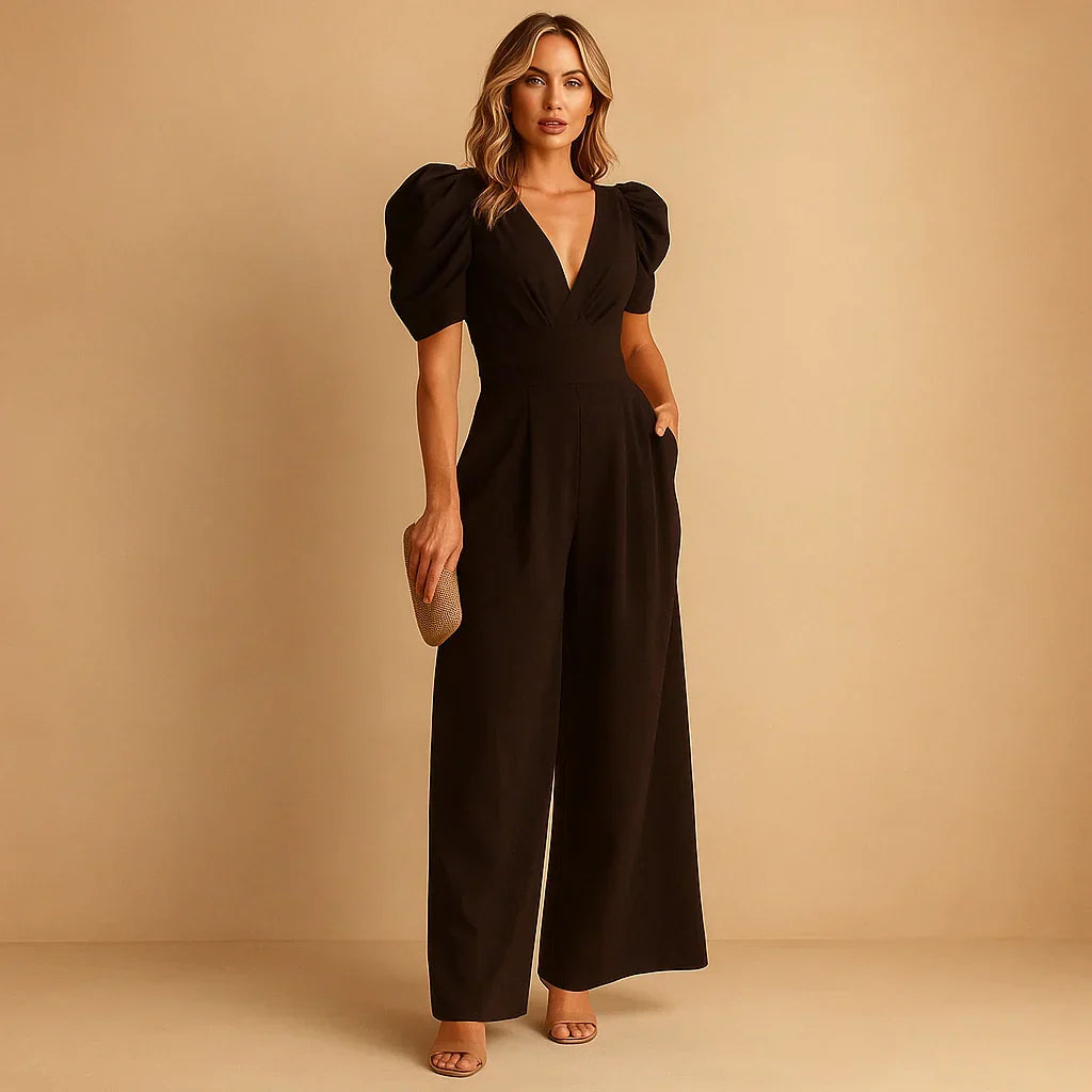 Combinaison femme longue à manches bouffantes, coupe ajustée