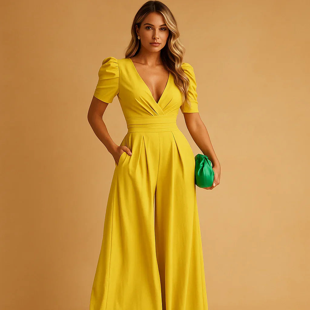 Combinaison femme longue à manches bouffantes, coupe ajustée
