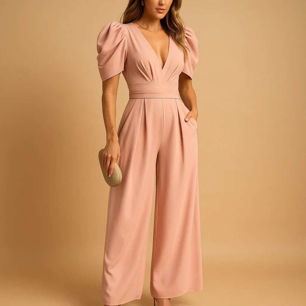 Combinaison femme longue à manches bouffantes, coupe ajustée