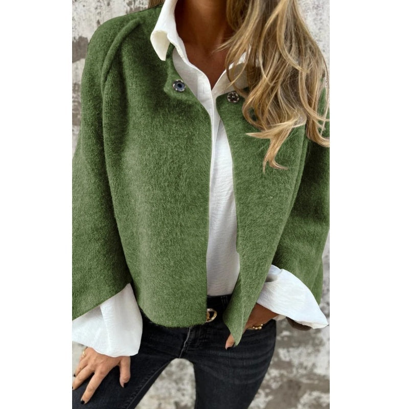 Manteau Court Chic pour Femme – Élégance Moderne à Boutons-Pression
