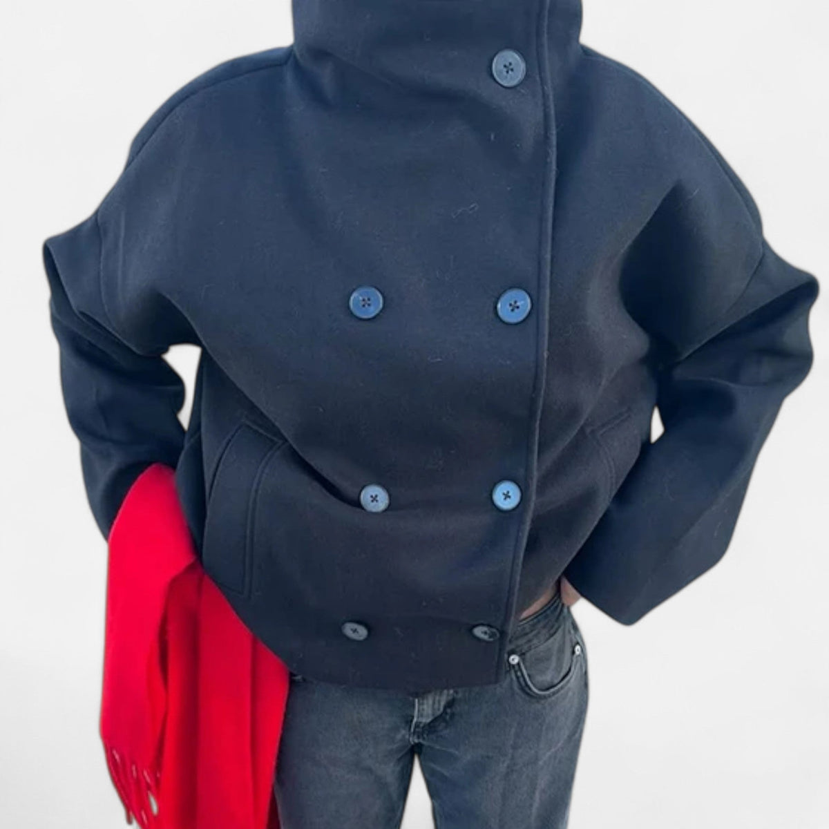 Manteau Court Femme Chic à Col Haut – Élégance Automne-Hiver