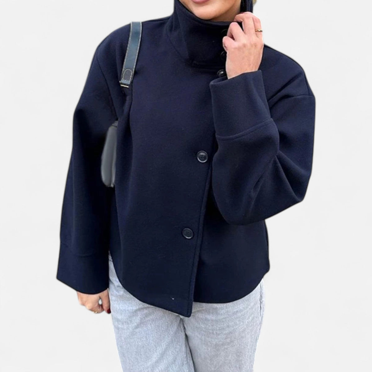 Manteau Court Femme Chic à Col Haut – Élégance Automne-Hiver
