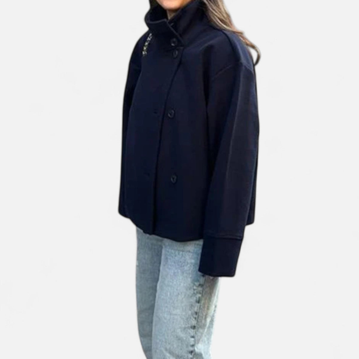 Manteau Court Femme Chic à Col Haut – Élégance Automne-Hiver