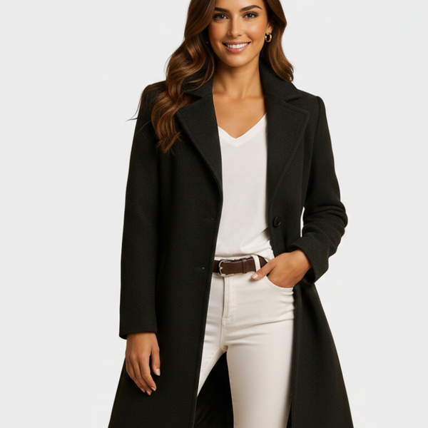 Manteau Long Femme Élégant – Coupe Structurée pour Hiver Chic