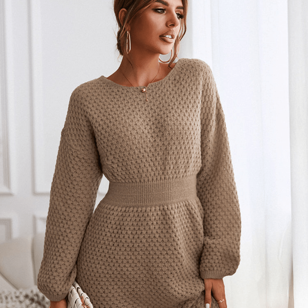 Robe Pull Mini Femme à Manches Longues – Élégance Ajustée Automne/Hiver