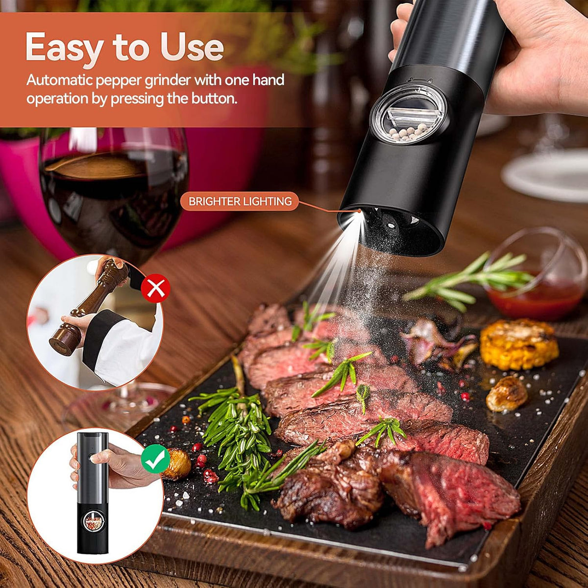 Moulin à sel et poivre électrique - Rechargeable - LED - Réglable