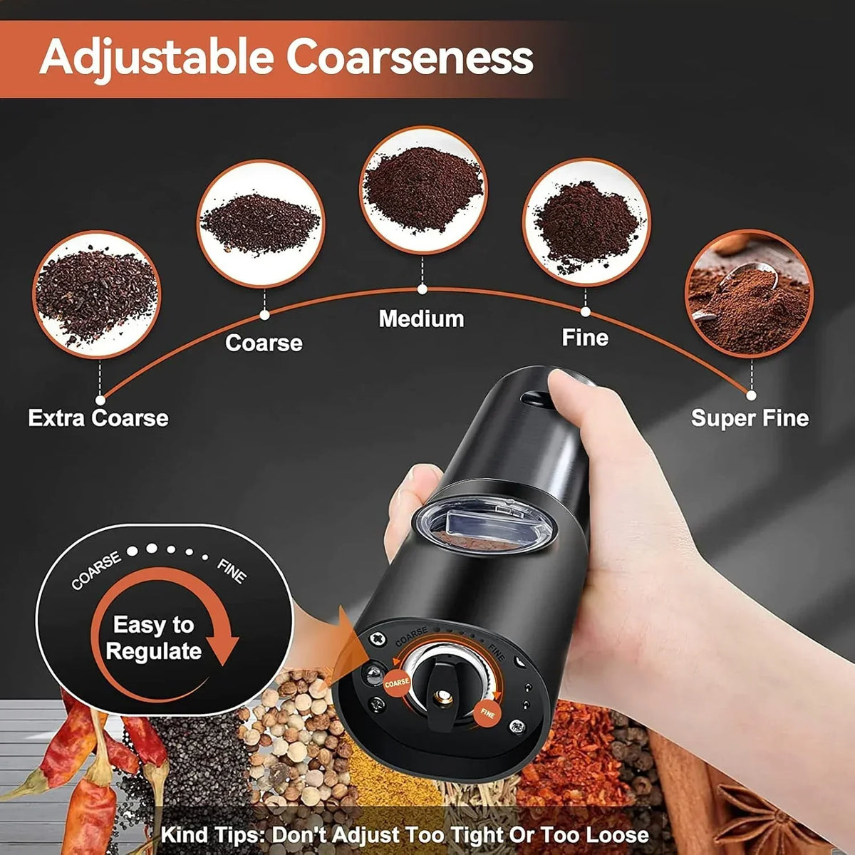 Moulin à sel et poivre électrique - Rechargeable - LED - Réglable