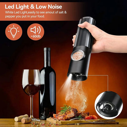 Moulin à sel et poivre électrique - Rechargeable - LED - Réglable