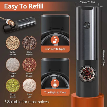 Moulin à sel et poivre électrique - Rechargeable - LED - Réglable